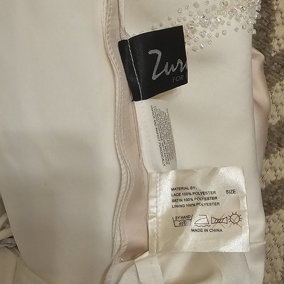 Impressions Elegant Cream and Blush Long Sleeve Dress - Picture 6 of 9